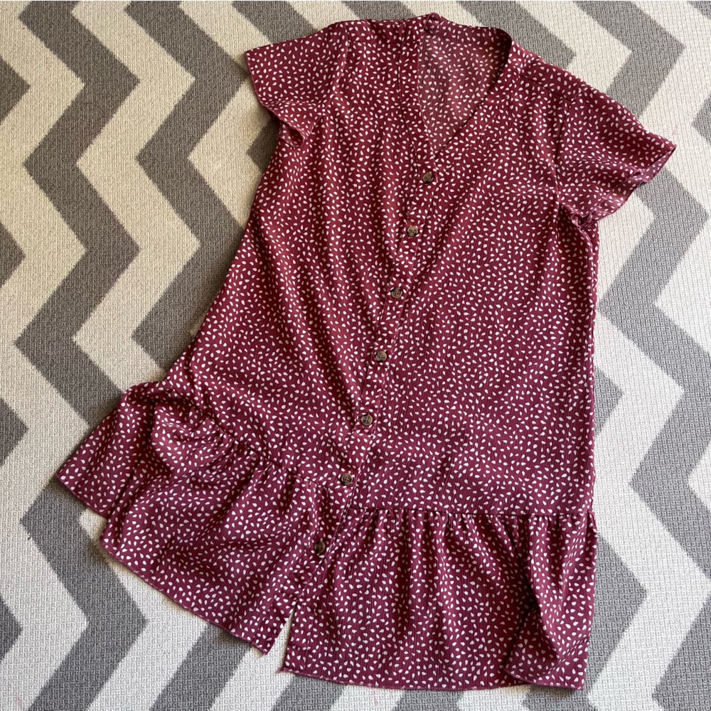Dark pink and cream Polka Dot Button-Down Dress